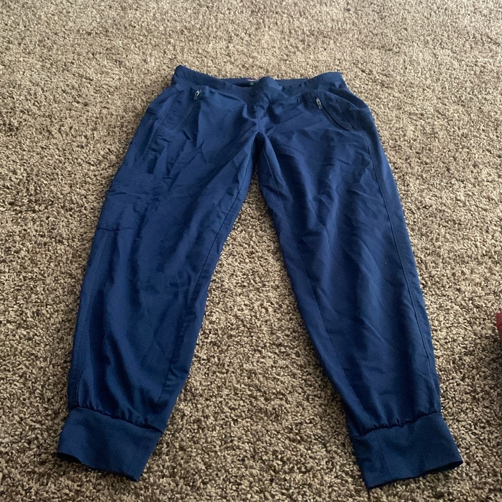 Purple label yoga by healing hands medium petite navy blue jogger scrub pants